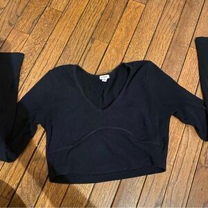 Garage Black Fitted Long Sleeve Crop Blouse